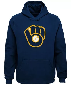 Youth Navy Milwaukee Brewers Primary Team Logo Pullover Hoodie