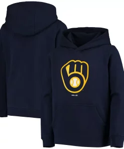 Alternative view of Youth Navy Milwaukee Brewers Primary Team Logo Pullover Hoodie