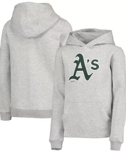 Youth Heathered Gray Oakland Athletics Primary Team Logo Pullover Hoodie