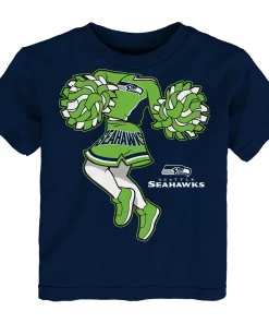 Girls Toddler Navy Seattle Seahawks Pom Pom Cheer II T-Shirt -MLB Shop 5249332 ALT