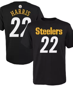 Youth Najee Harris Black Pittsburgh Steelers Mainliner Name & Number T-Shirt