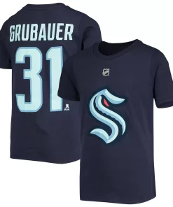 Youth Philipp Grubauer Deep Sea Blue Seattle Kraken Name & Number T-Shirt