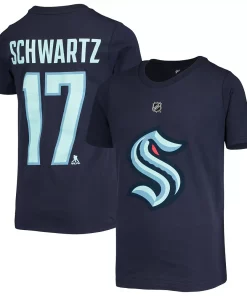 Youth Jaden Schwartz Deep Sea Blue Seattle Kraken Name & Number T-Shirt -MLB Shop 5372920 ALT