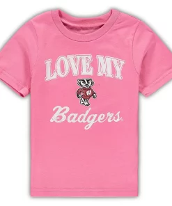 Girls Toddler Pink Wisconsin Badgers Love My Team T-Shirt