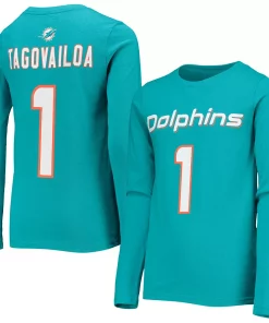 Youth Tua Tagovailoa Aqua Miami Dolphins Mainliner Player Name & Number Long Sleeve T-Shirt