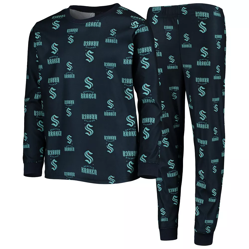 Youth Deep Sea Blue Seattle Kraken Allover Print Long Sleeve T-Shirt and Pants Sleep Set 2 Youth Deep Sea Blue Seattle Kraken Allover Print Long Sleeve T-Shirt and Pants Sleep Set - Image 2