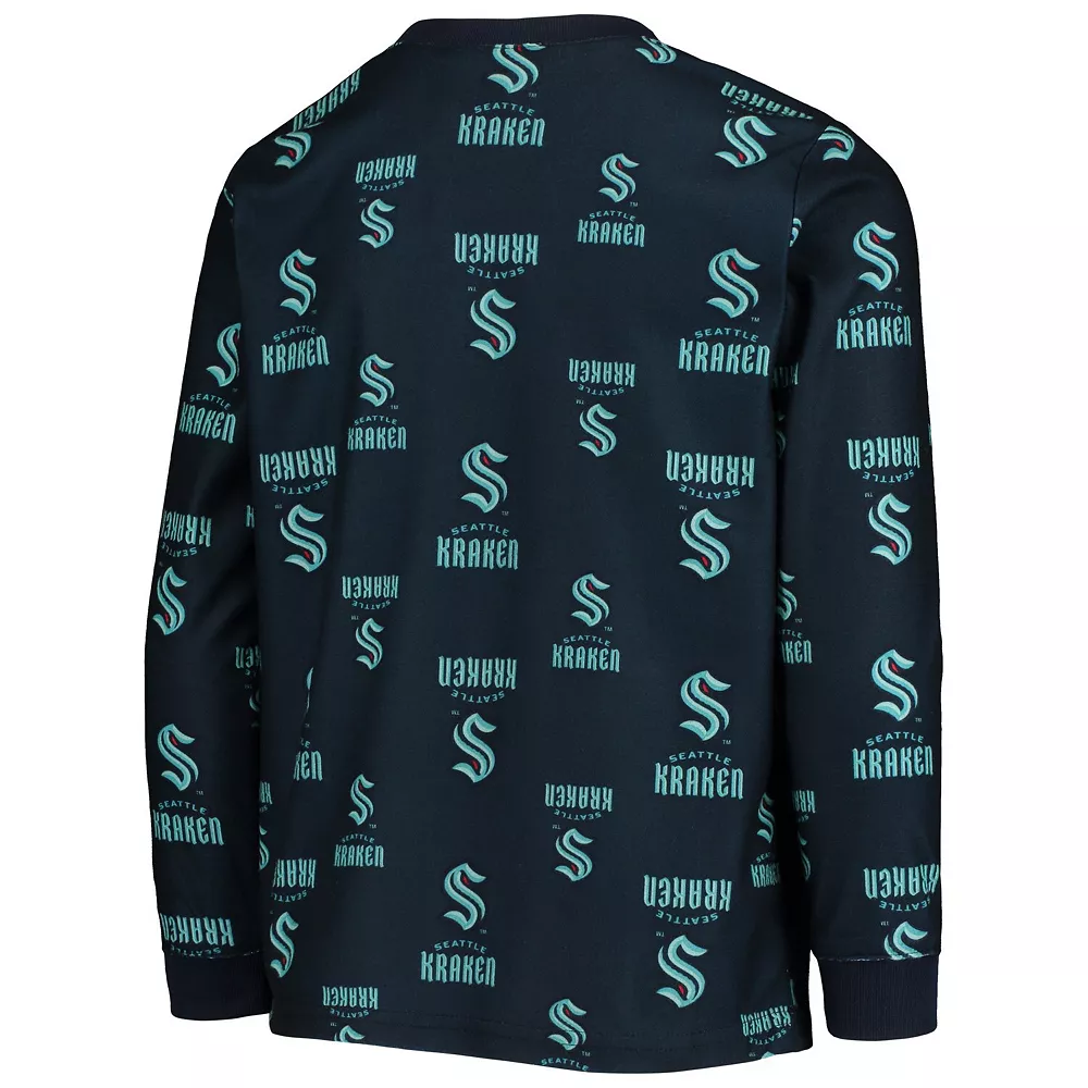 Youth Deep Sea Blue Seattle Kraken Allover Print Long Sleeve T-Shirt and Pants Sleep Set 4 Youth Deep Sea Blue Seattle Kraken Allover Print Long Sleeve T-Shirt and Pants Sleep Set - Image 4