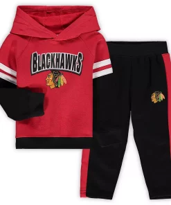 Toddler Red/Black Chicago Blackhawks Miracle On Ice Raglan Pullover Hoodie & Pants Set