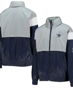 Youth Silver/Navy Dallas Cowboys Goal Line Stance Full-Zip Hoodie Windbreaker