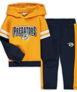 Toddler Gold/Navy Nashville Predators Miracle On Ice Raglan Pullover Hoodie & Pants Set