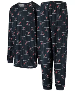 Youth Navy Houston Texans All Over Print Long Sleeve T-Shirt & Pants Sleep Set