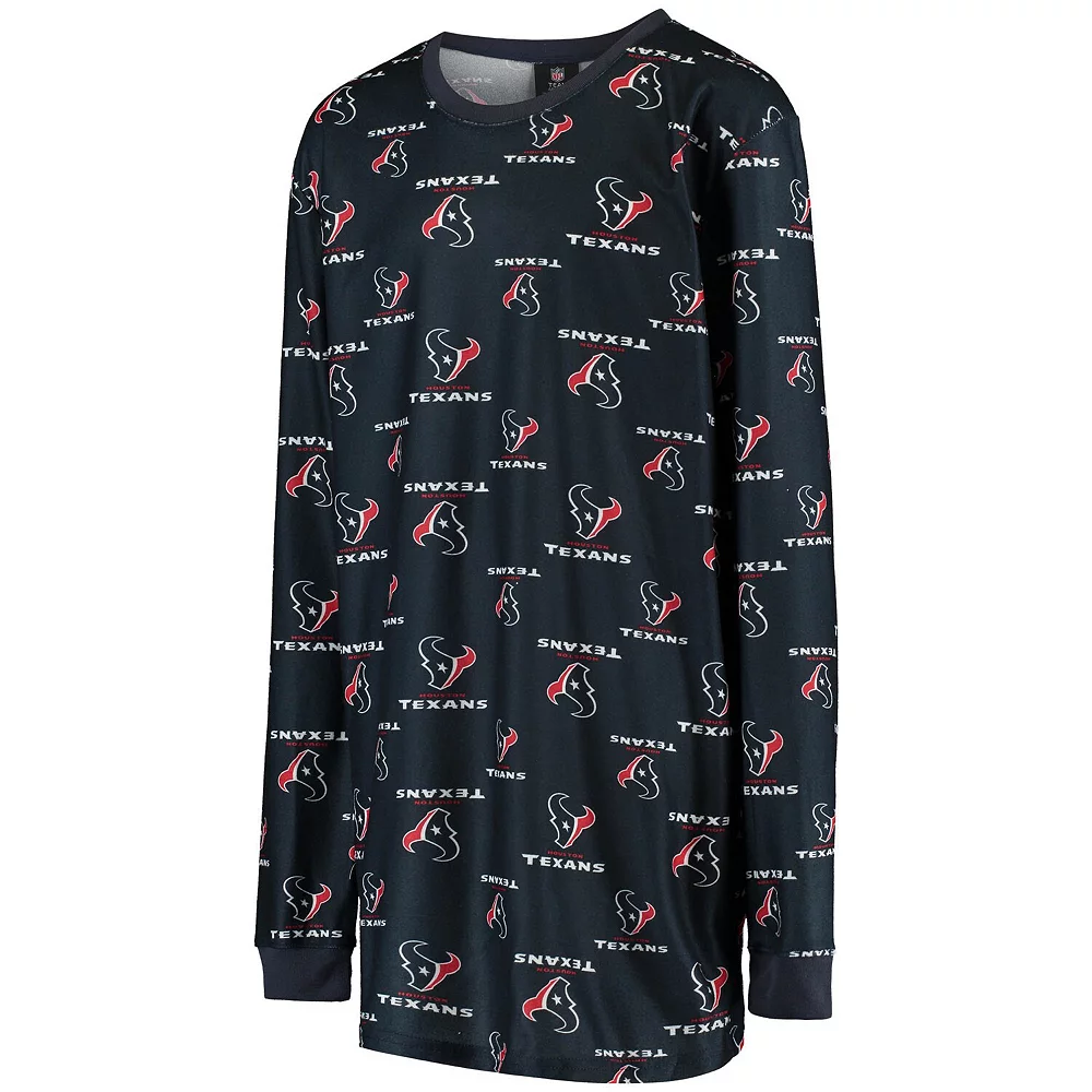 Youth Navy Houston Texans All Over Print Long Sleeve T-Shirt & Pants Sleep Set 3 Youth Navy Houston Texans All Over Print Long Sleeve T-Shirt & Pants Sleep Set - Image 3