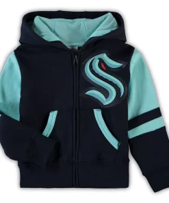 Preschool Deep Sea Blue Seattle Kraken Face-Off Full-Zip Hoodie
