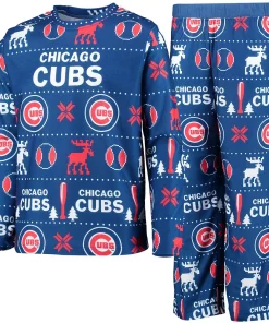 Youth Royal Chicago Cubs Allover Print Long Sleeve T-Shirt & Pants Sleep Set