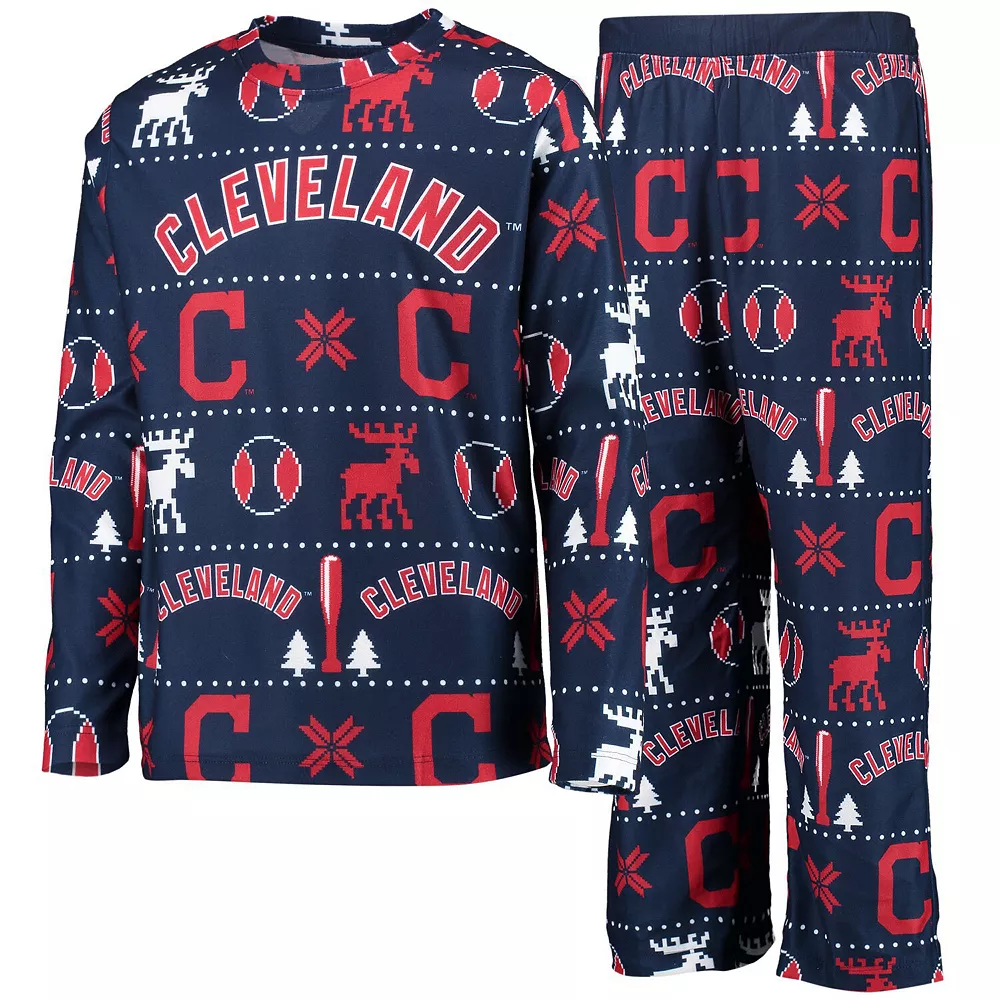 Youth Navy Cleveland Indians Allover Print Long Sleeve T-Shirt & Pants Sleep Set 1 Youth Navy Cleveland Indians Allover Print Long Sleeve T-Shirt & Pants Sleep Set