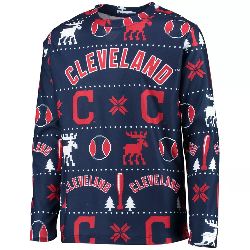 Youth Navy Cleveland Indians Allover Print Long Sleeve T-Shirt & Pants Sleep Set 3 Youth Navy Cleveland Indians Allover Print Long Sleeve T-Shirt & Pants Sleep Set - Image 3