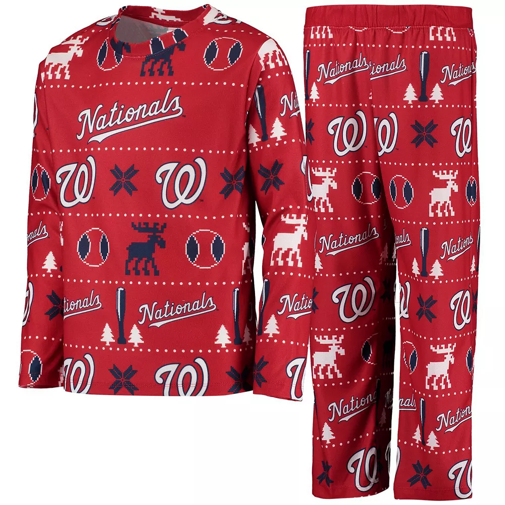 Youth Red Washington Nationals Allover Print Long Sleeve Top & Pants Sleep Set 2 Youth Red Washington Nationals Allover Print Long Sleeve Top & Pants Sleep Set - Image 2
