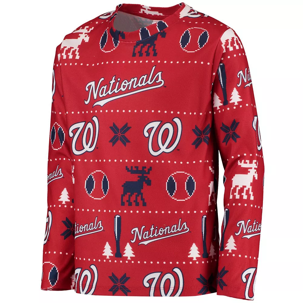 Youth Red Washington Nationals Allover Print Long Sleeve Top & Pants Sleep Set 3 Youth Red Washington Nationals Allover Print Long Sleeve Top & Pants Sleep Set - Image 3