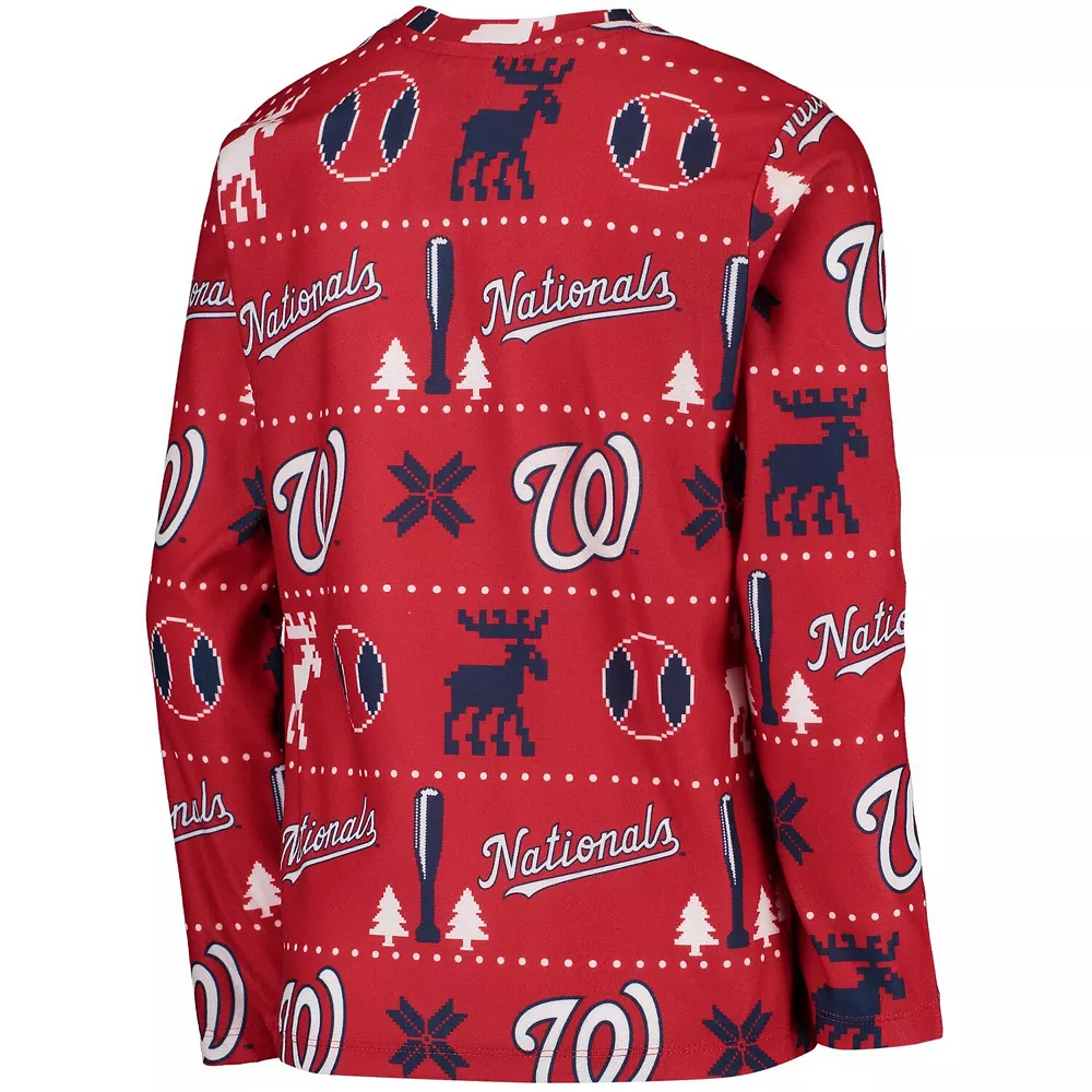 Youth Red Washington Nationals Allover Print Long Sleeve Top & Pants Sleep Set 4 Youth Red Washington Nationals Allover Print Long Sleeve Top & Pants Sleep Set - Image 4