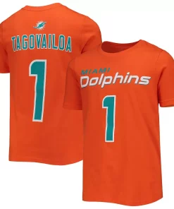 Youth Tua Tagovailoa Orange Miami Dolphins Mainliner Player Name & Number T-Shirt