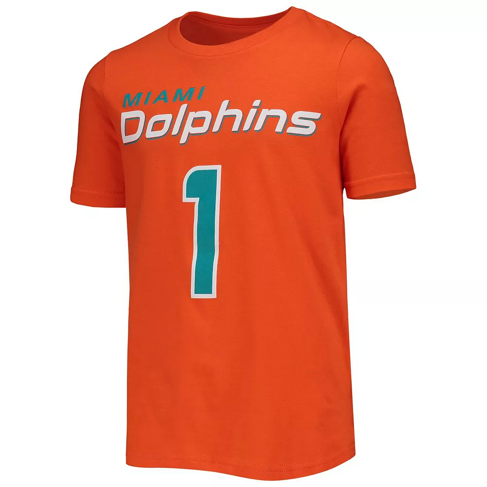 Youth Tua Tagovailoa Orange Miami Dolphins Mainliner Player Name & Number T-Shirt 3 Youth Tua Tagovailoa Orange Miami Dolphins Mainliner Player Name & Number T-Shirt - Image 3