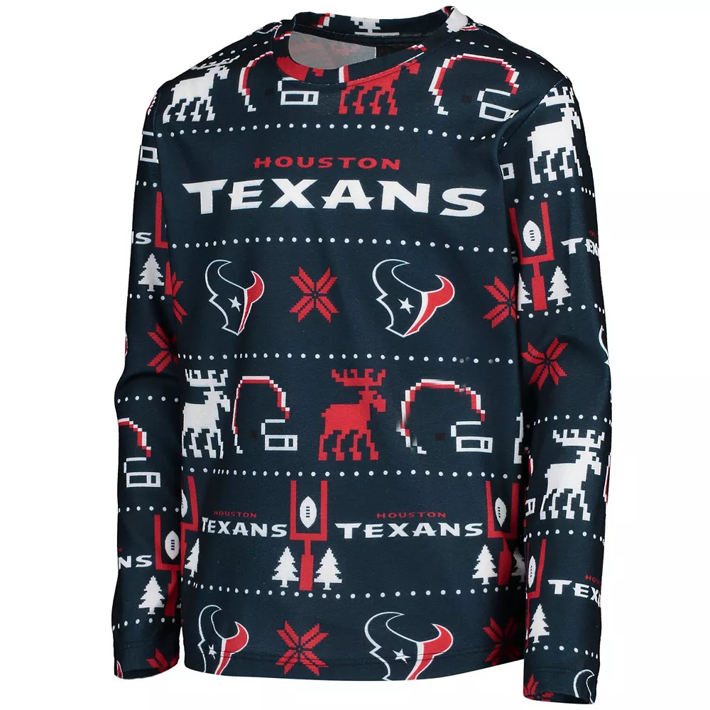 Youth Navy Houston Texans Logo Allover Print Long Sleeve T-Shirt & Pants Holiday Pajamas Sleep Set 3 Youth Navy Houston Texans Logo Allover Print Long Sleeve T-Shirt & Pants Holiday Pajamas Sleep Set - Image 3