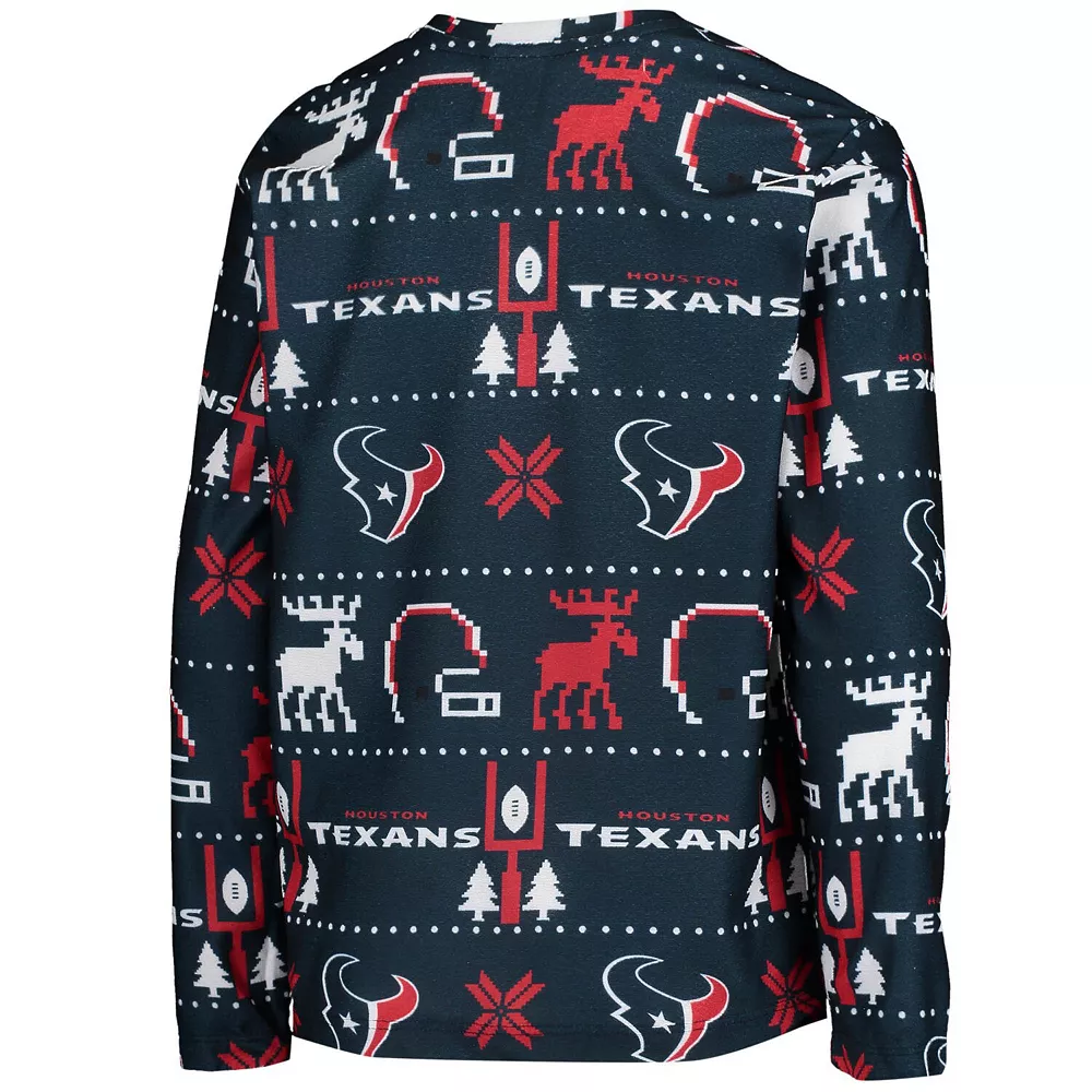 Youth Navy Houston Texans Logo Allover Print Long Sleeve T-Shirt & Pants Holiday Pajamas Sleep Set 4 Youth Navy Houston Texans Logo Allover Print Long Sleeve T-Shirt & Pants Holiday Pajamas Sleep Set - Image 4