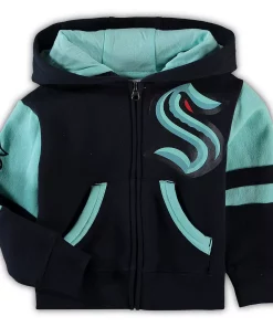Toddler Deep Sea Blue Seattle Kraken Face-Off Full-Zip Hoodie