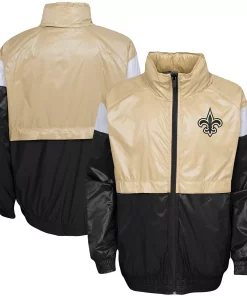 Youth Gold/Black New Orleans Saints Goal Line Stance Full-Zip Hoodie Windbreaker