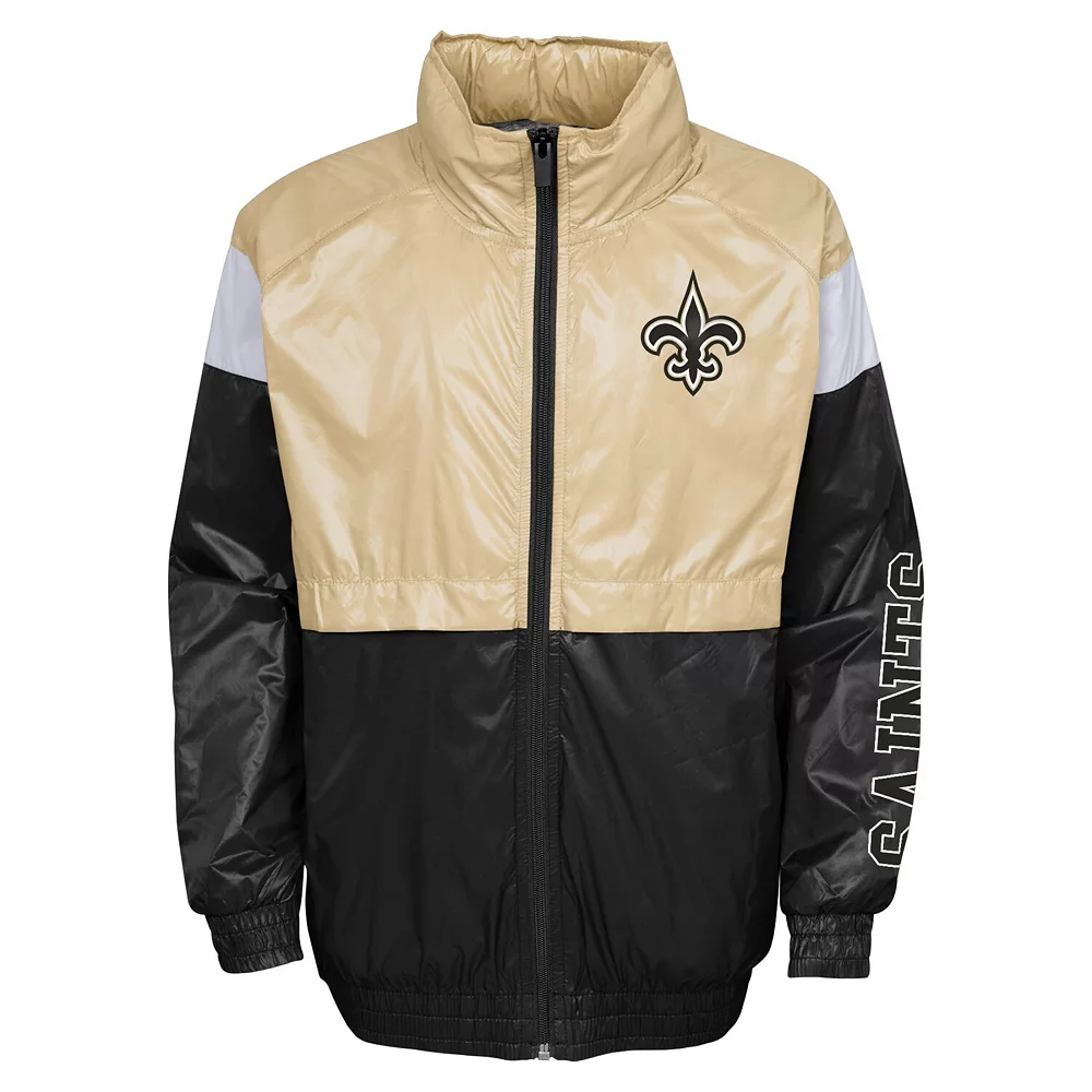 Youth Gold/Black New Orleans Saints Goal Line Stance Full-Zip Hoodie Windbreaker 3 Youth Gold/Black New Orleans Saints Goal Line Stance Full-Zip Hoodie Windbreaker - Image 3