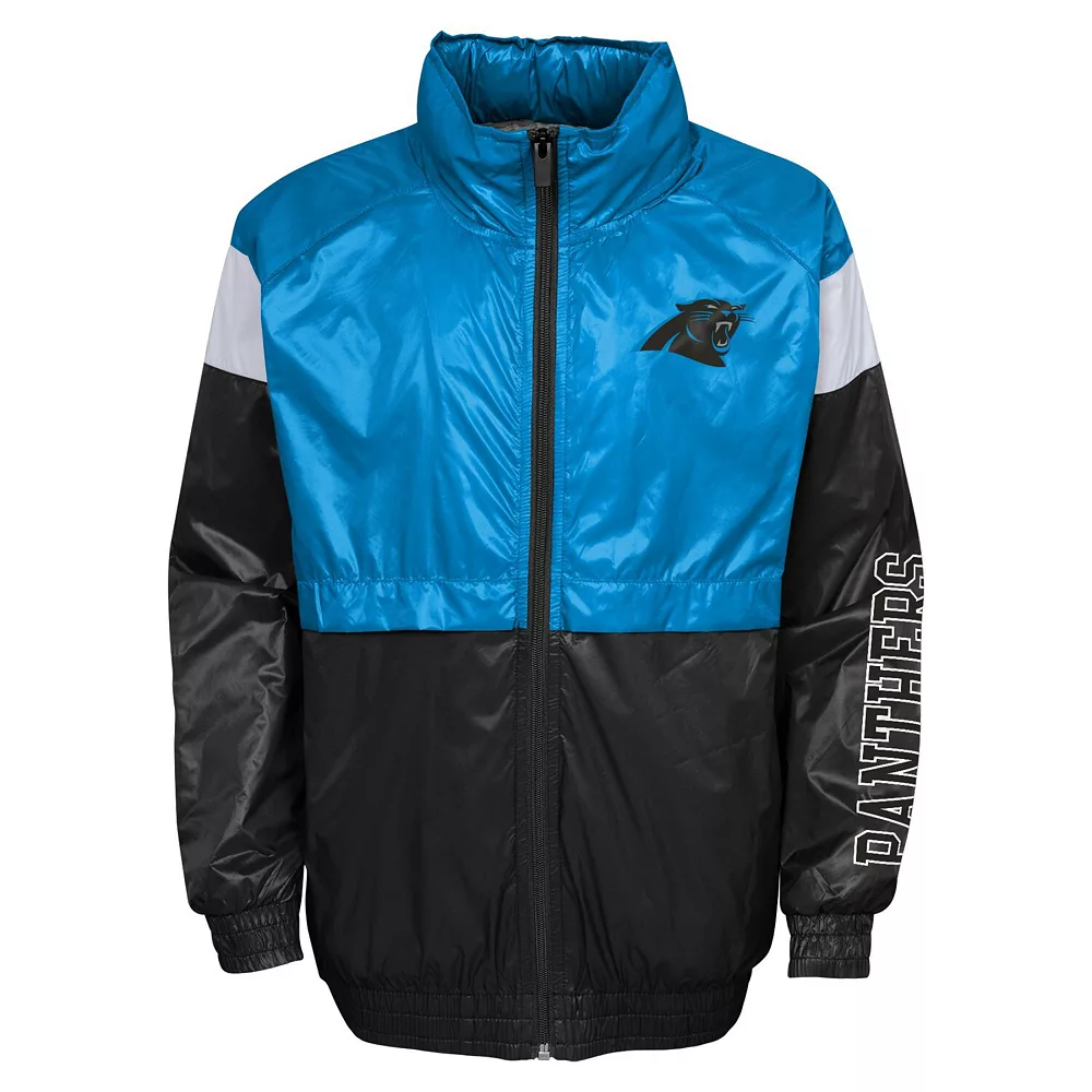 Youth Blue/Black Carolina Panthers Goal Line Stance Full-Zip Hoodie Windbreaker 2 Youth Blue/Black Carolina Panthers Goal Line Stance Full-Zip Hoodie Windbreaker - Image 2