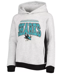 Youth Heathered Gray San Jose Sharks Power Play Raglan Pullover Hoodie -MLB Shop 5426294 ALT2
