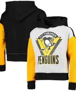 Alternative view of Girls Youth Heathered Gray/Black Pittsburgh Penguins Let's Get Loud Pullover Hoodie