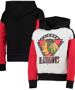 Girls Youth Heathered Gray/Black Chicago Blackhawks Let's Get Loud Pullover Hoodie