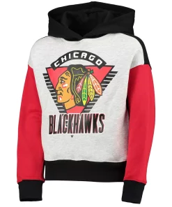 Girls Youth Heathered Gray/Black Chicago Blackhawks Let's Get Loud Pullover Hoodie 5 Girls Youth Heathered Gray/Black Chicago Blackhawks Let's Get Loud Pullover Hoodie -MLB Shop 5603303 ALT2