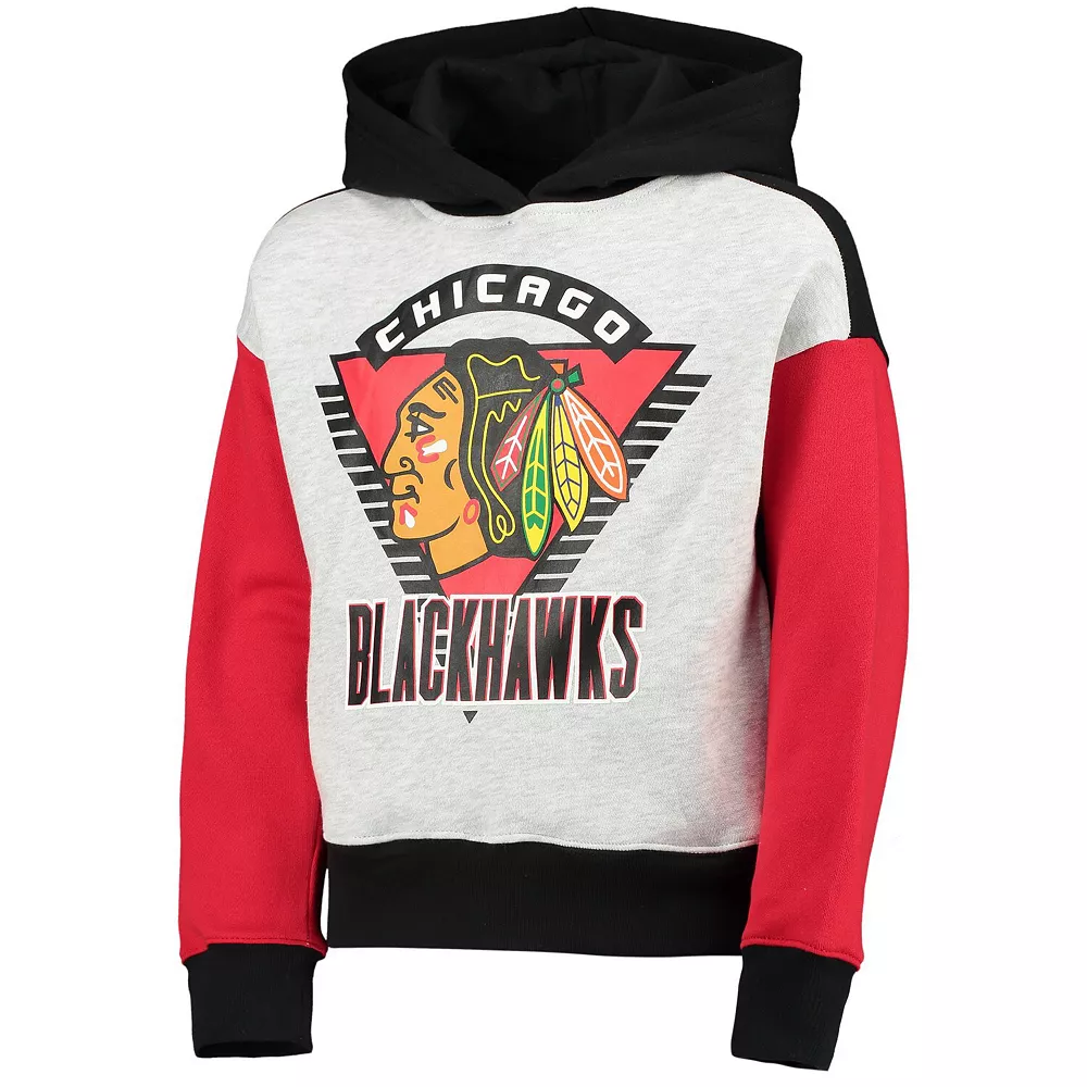 Girls Youth Heathered Gray/Black Chicago Blackhawks Let's Get Loud Pullover Hoodie 3 Girls Youth Heathered Gray/Black Chicago Blackhawks Let's Get Loud Pullover Hoodie - Image 3