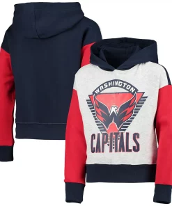 Girls Youth Heathered Gray/Navy Washington Capitals Let's Get Loud Pullover Hoodie