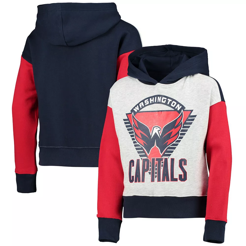 Girls Youth Heathered Gray/Navy Washington Capitals Let's Get Loud Pullover Hoodie 1 Girls Youth Heathered Gray/Navy Washington Capitals Let's Get Loud Pullover Hoodie