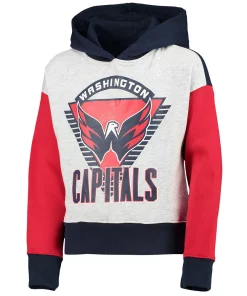 Girls Youth Heathered Gray/Navy Washington Capitals Let's Get Loud Pullover Hoodie 5 Girls Youth Heathered Gray/Navy Washington Capitals Let's Get Loud Pullover Hoodie -MLB Shop 5604460 ALT2