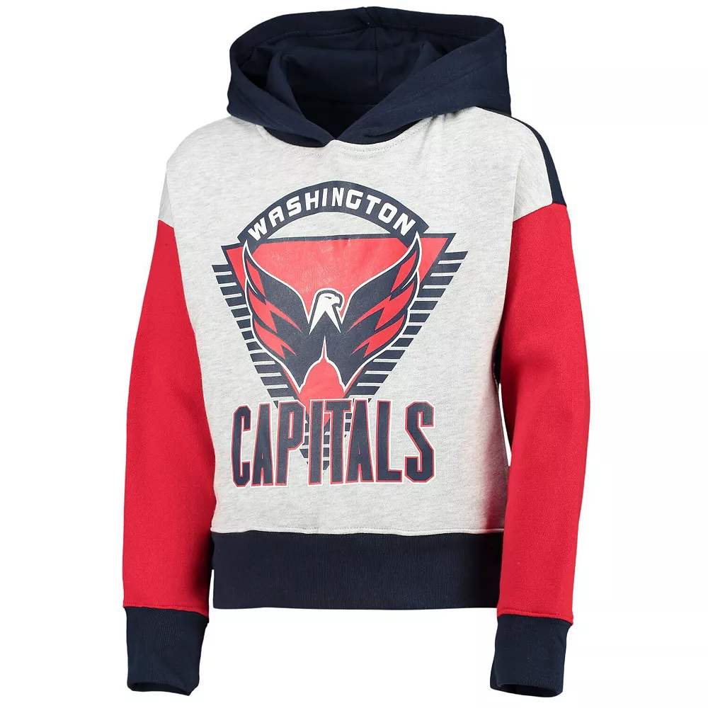 Girls Youth Heathered Gray/Navy Washington Capitals Let's Get Loud Pullover Hoodie 3 Girls Youth Heathered Gray/Navy Washington Capitals Let's Get Loud Pullover Hoodie - Image 3