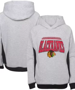 Youth Heathered Gray Chicago Blackhawks Power Play Raglan Pullover Hoodie