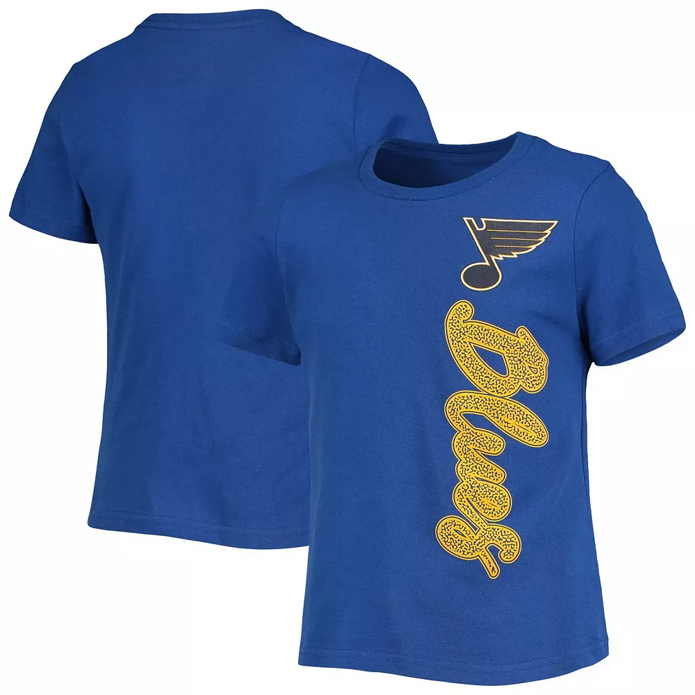 Girls Youth Blue St. Louis Blues Chenille Script T-Shirt 1 Girls Youth Blue St. Louis Blues Chenille Script T-Shirt