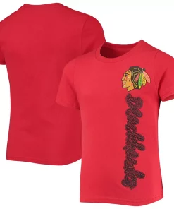 Girls Youth Red Chicago Blackhawks Chenille Script T-Shirt -MLB Shop 5607278 ALT