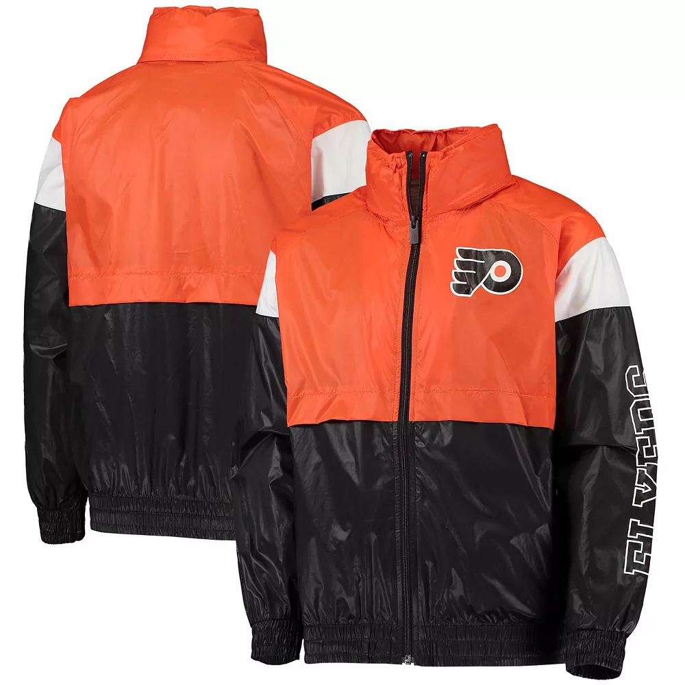 Youth Orange/Black Philadelphia Flyers Goal Line Full-Zip Hoodie Windbreaker Jacket 1 Youth Orange/Black Philadelphia Flyers Goal Line Full-Zip Hoodie Windbreaker Jacket