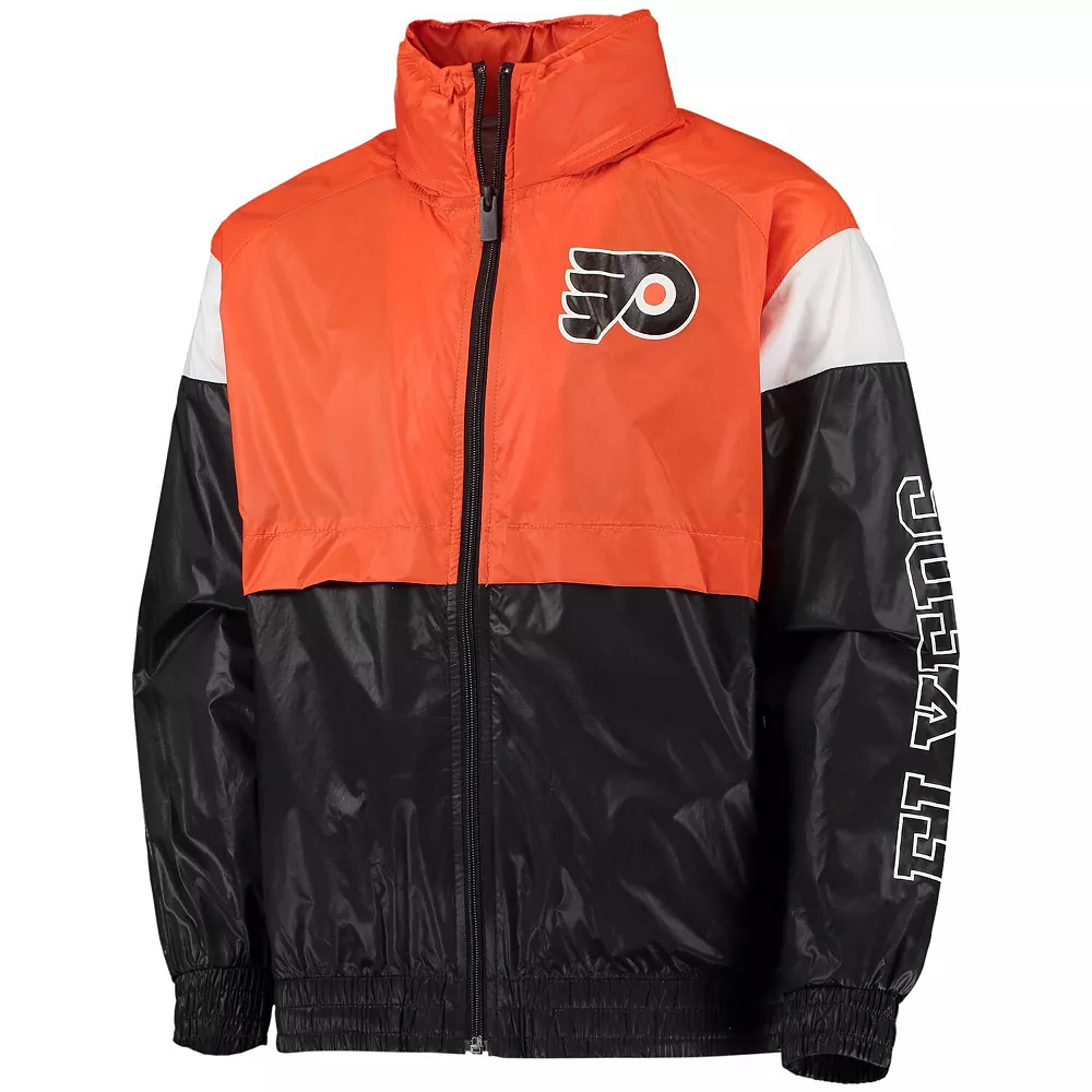 Youth Orange/Black Philadelphia Flyers Goal Line Full-Zip Hoodie Windbreaker Jacket 3 Youth Orange/Black Philadelphia Flyers Goal Line Full-Zip Hoodie Windbreaker Jacket - Image 3