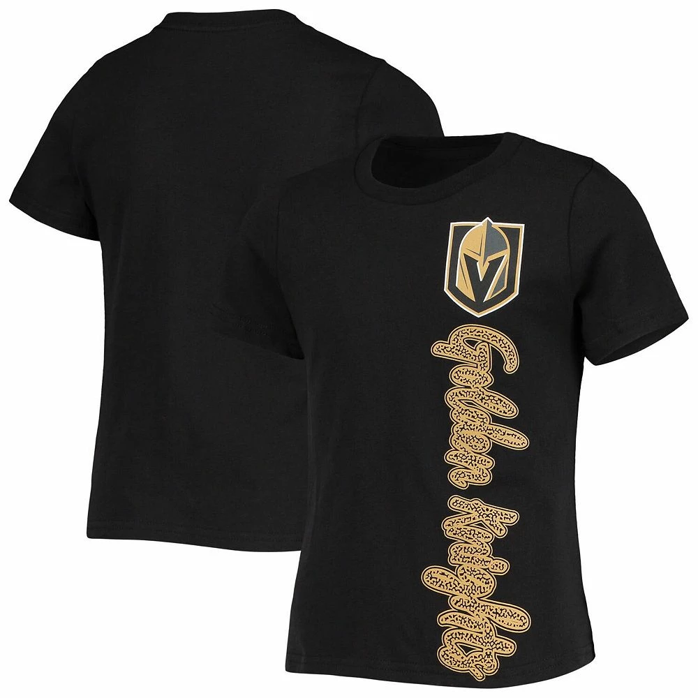 Girls Youth Black Vegas Golden Knights Chenille Script T-Shirt 2 Girls Youth Black Vegas Golden Knights Chenille Script T-Shirt - Image 2