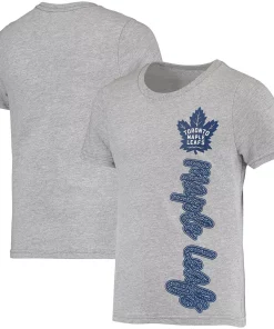 Girls Youth Heathered Gray Toronto Maple Leafs Chenille Script T-Shirt -MLB Shop 5629079 ALT