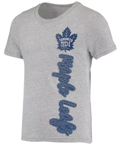 Girls Youth Heathered Gray Toronto Maple Leafs Chenille Script T-Shirt -MLB Shop 5629079 ALT2