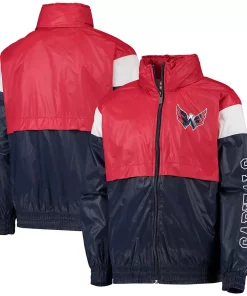 Youth Red/Navy Washington Capitals Goal Line Full-Zip Hoodie Windbreaker Jacket -MLB Shop 5629854 ALT
