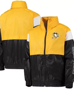 Youth Gold/Black Pittsburgh Penguins Goal Line Full-Zip Hoodie Windbreaker Jacket